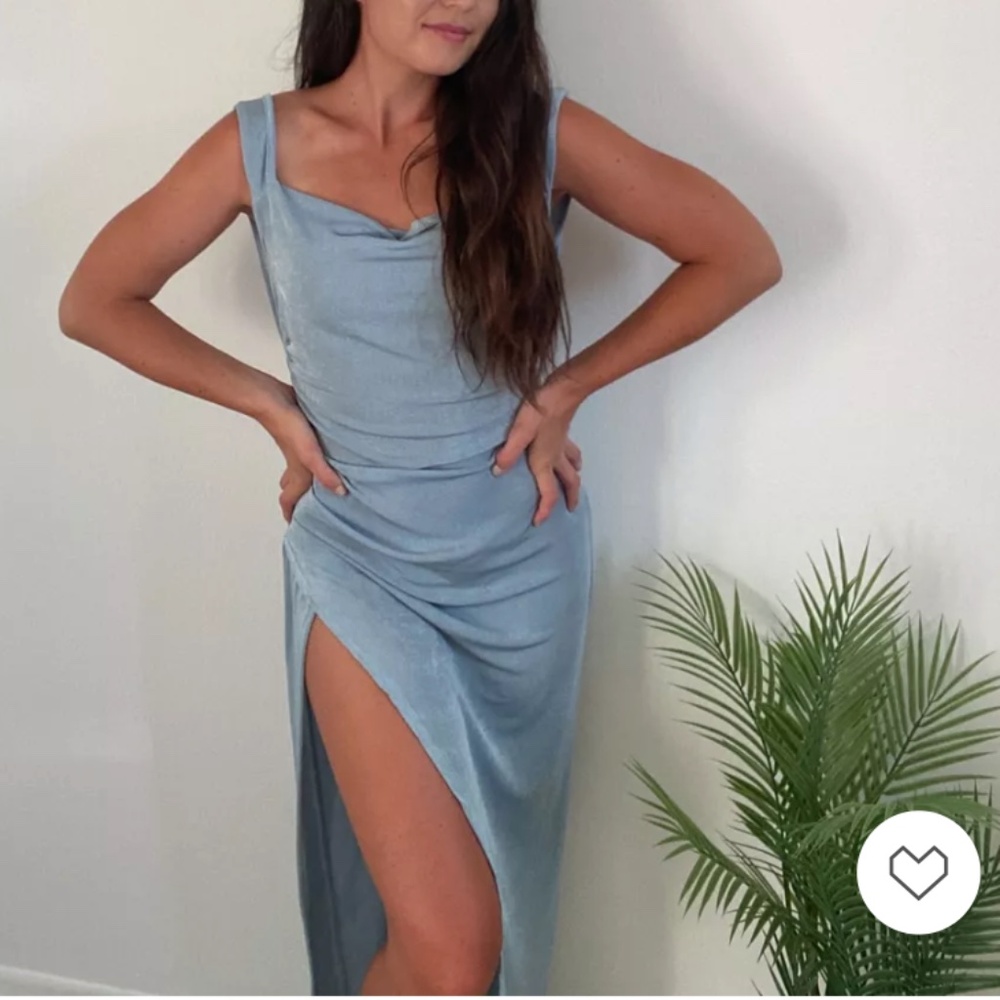 Cowl neck Blue Shimmer Midi Dress Dress